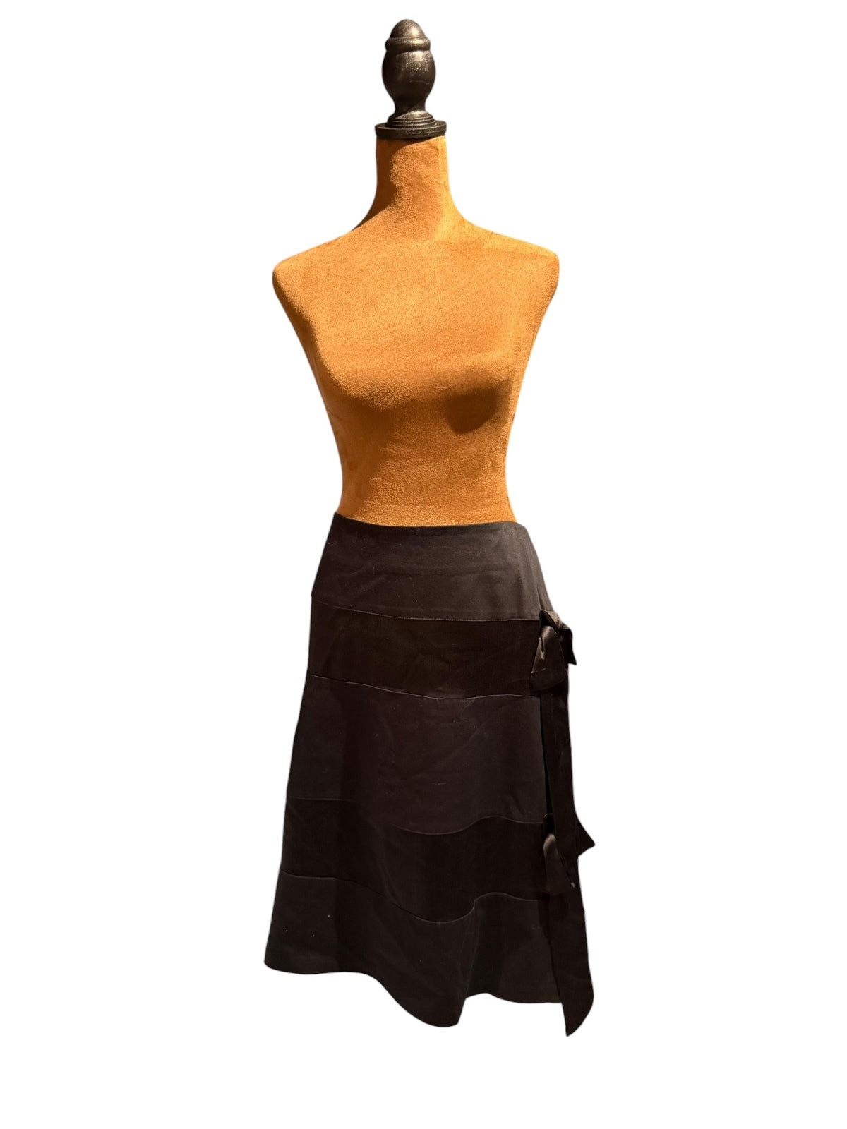 Ruth Black Alternating Cotton Silk Fabric Midi Skirt with Side Tie Detail