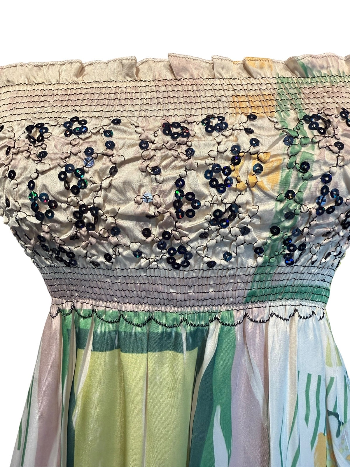 Lapis Strapless Smocked Dress with Sequin Embellishments