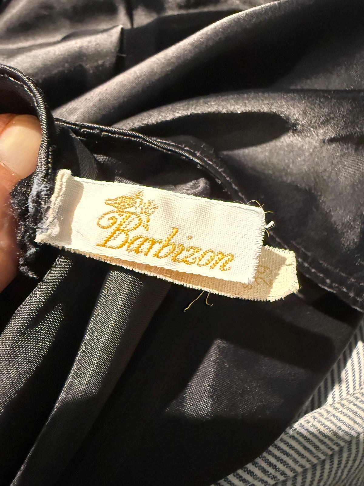 Barbizon Vintage Black Satin Slip Skirt with Lace Trim