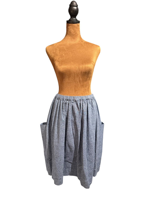 Handmade Blue Denim Gathered Skirt with Side Pockets