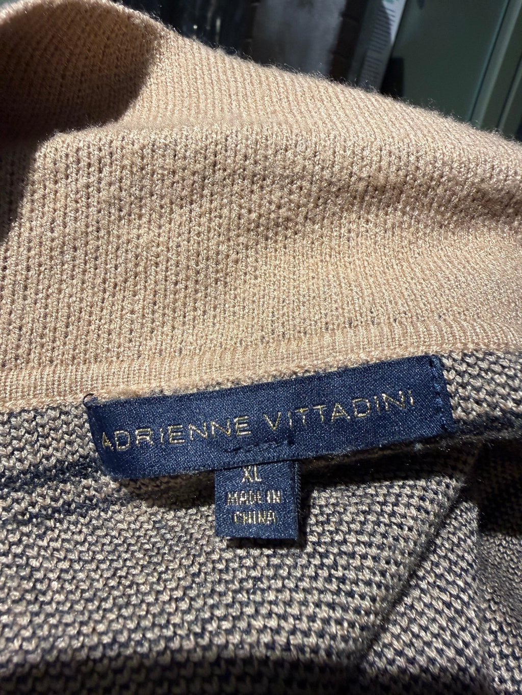 Adrienne Vittadini Beige Plaid Open Front Cardigan with Fringe