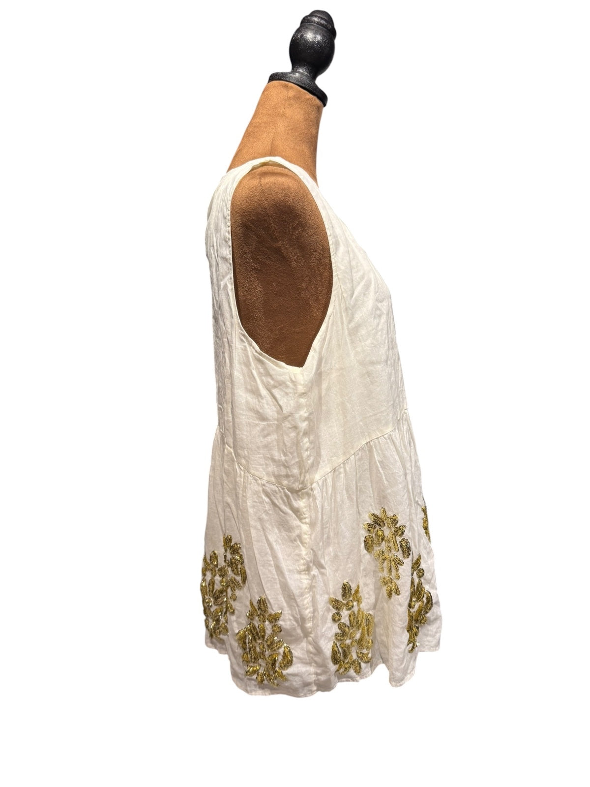 Maeve by Anthropologie White Sleeveless Tunic with Gold Embroidery