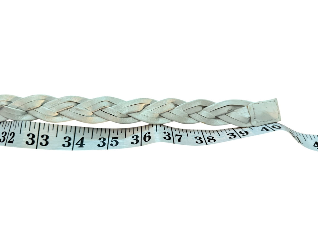 White Braided Belt with Silver Buckle