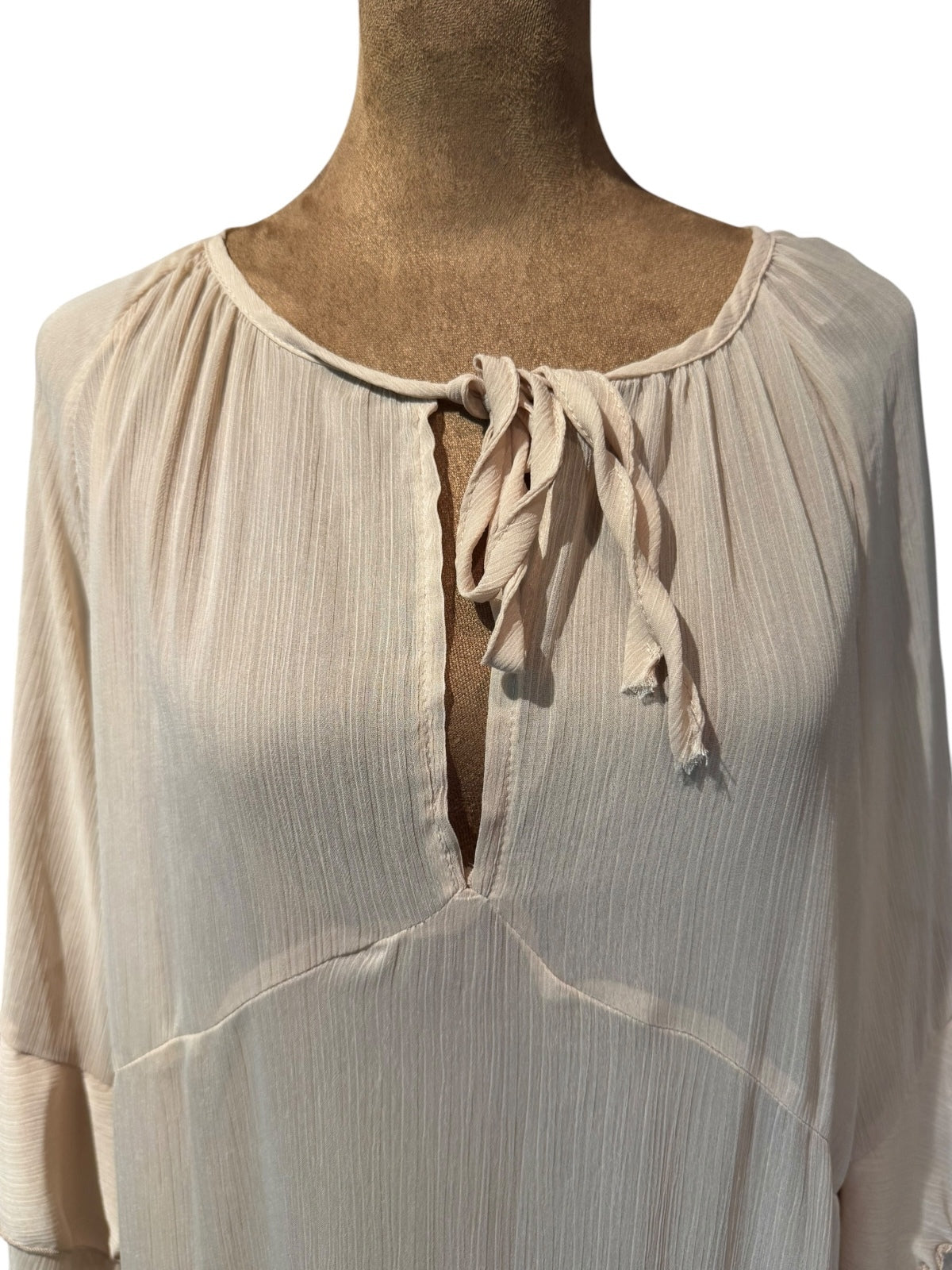 Light Beige Long Sleeve Bohemian Style Dress with Ruffle Details