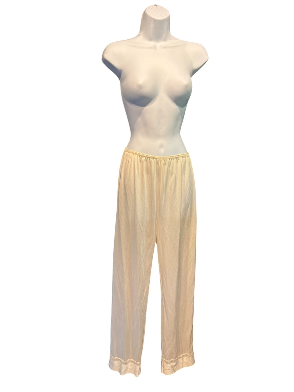 Vintage Lorraine Cream Lounge Slip Pants with Lace Trim