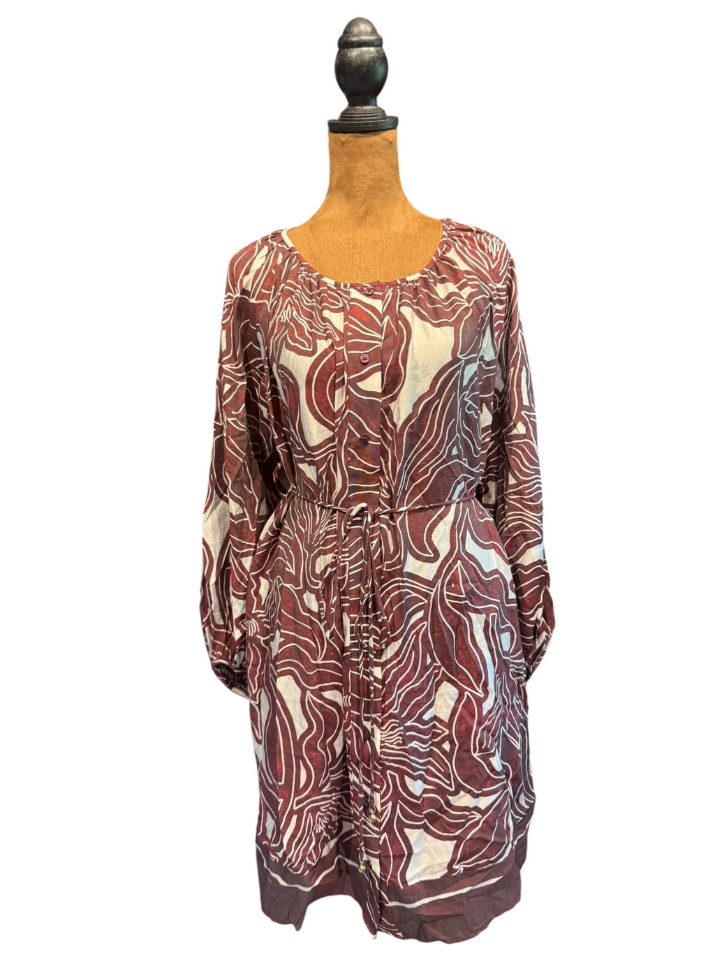 H&M Burgundy & Cream Abstract Print Button-Front Dress