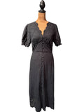 Whistles Black Cotton Button-Front Midi Dress with Eyelet Detail
