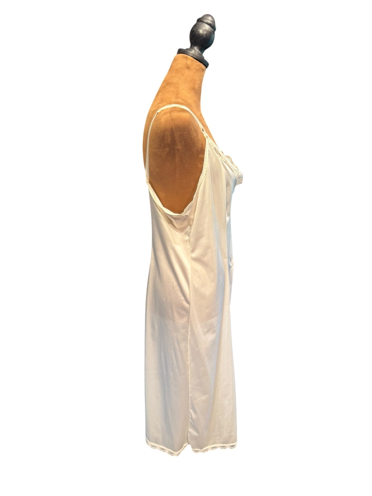 Vintage Sears Ivory Nylon Slip Dress with Lace Trim
