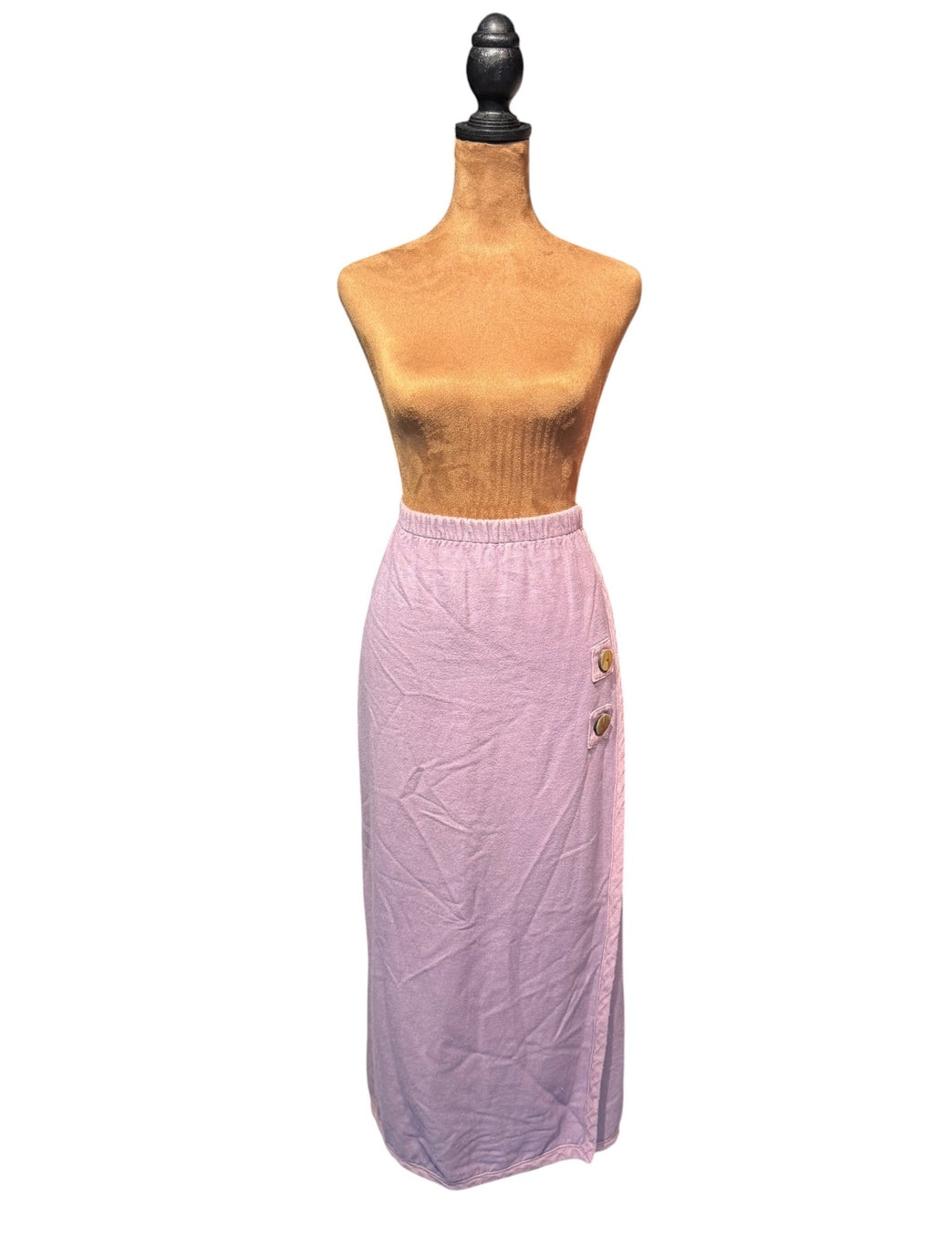 BODIL Vintage Lilac Knit Maxi Skirt with Wooden Button Accol