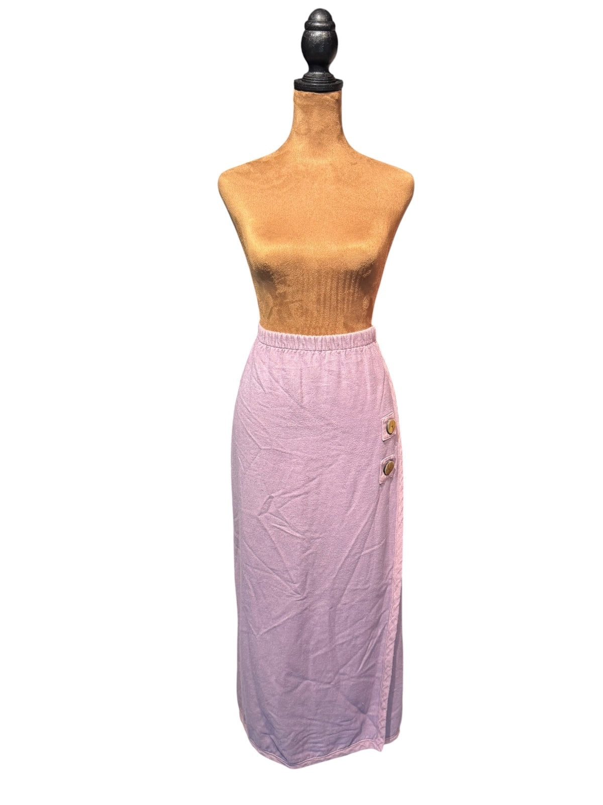 BODIL Vintage Lilac Knit Maxi Skirt with Wooden Button Accol