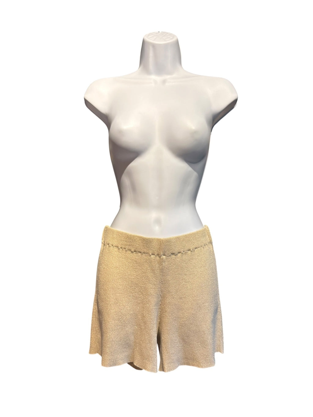 Zulu & Zephyr Cream White & Gold Metallic Knit Shorts
