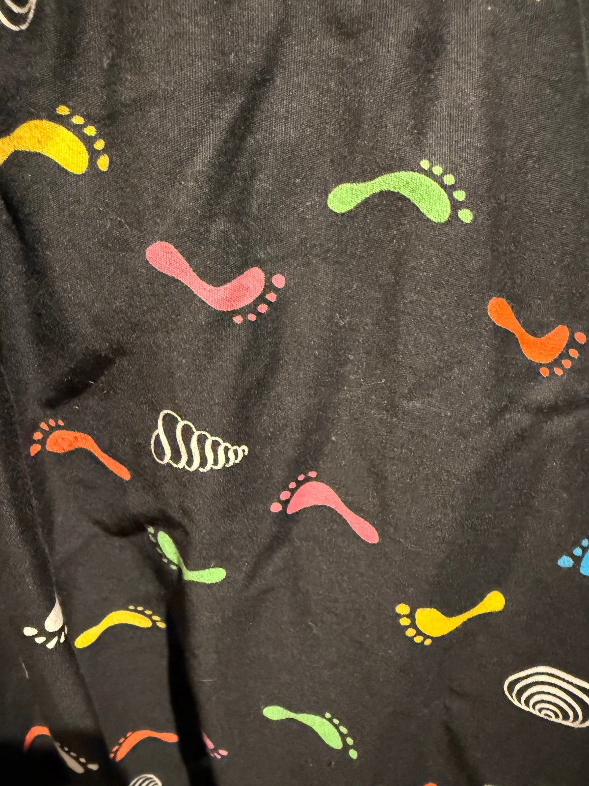 Handmade Black Midi Skirt with Colorful Footprint and Shell Print
