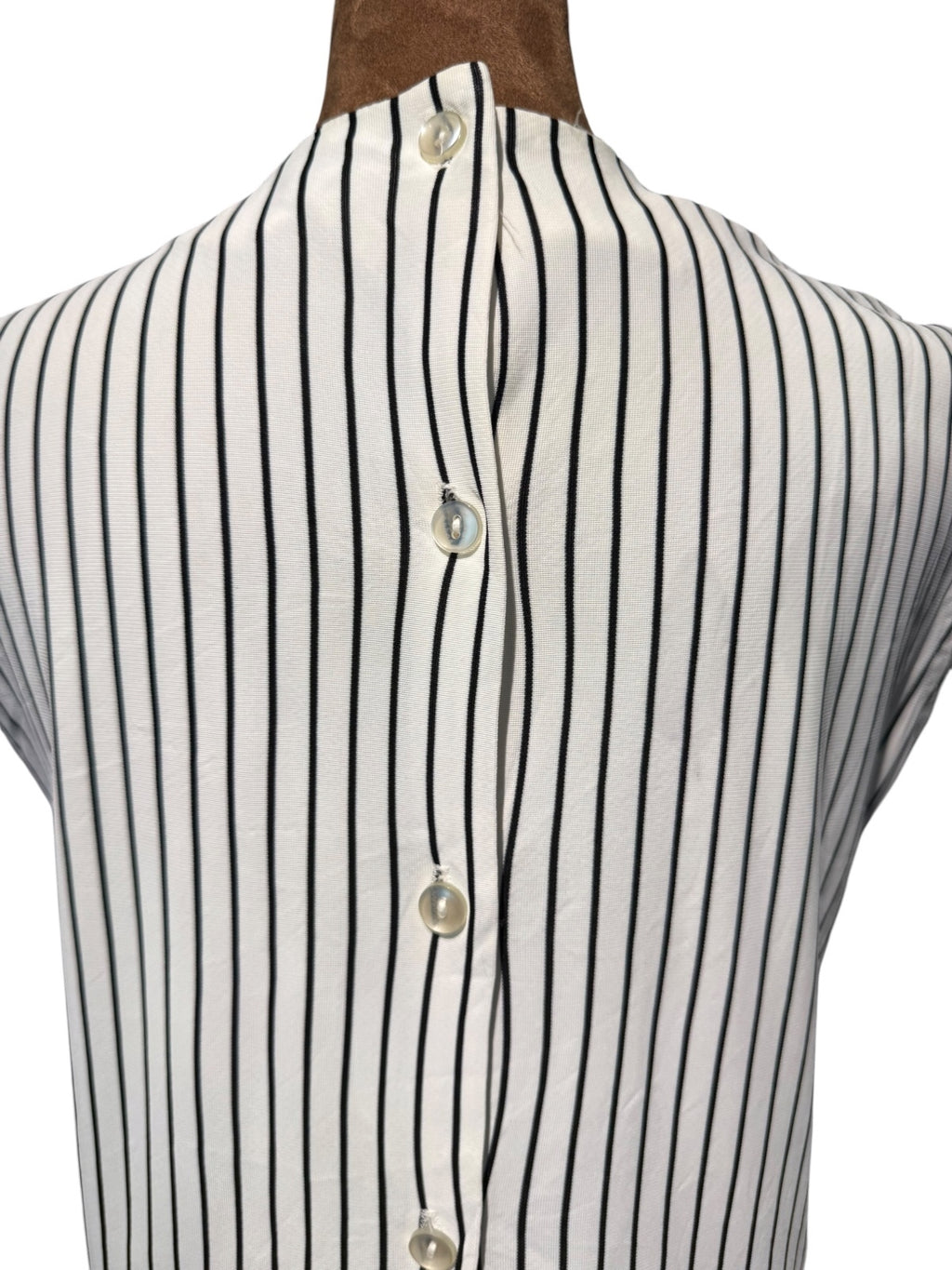 Vintage White and Black Vertical Stripe Sleeveless Dress with Back Buttons