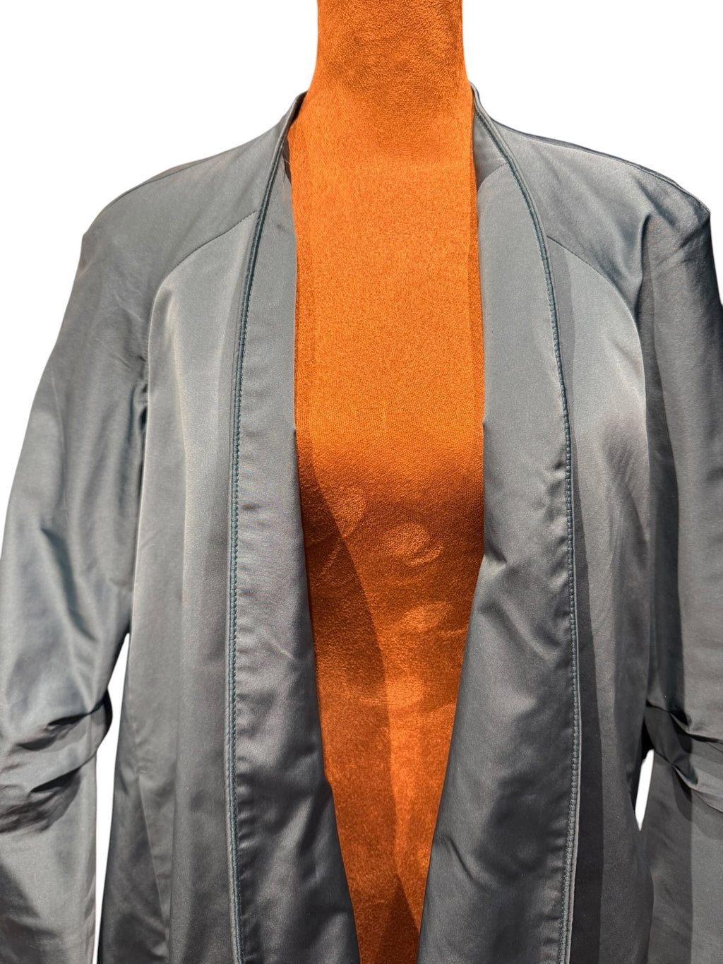 Lafayette 148 Satin-Like Teal Blue Open Front Jacket