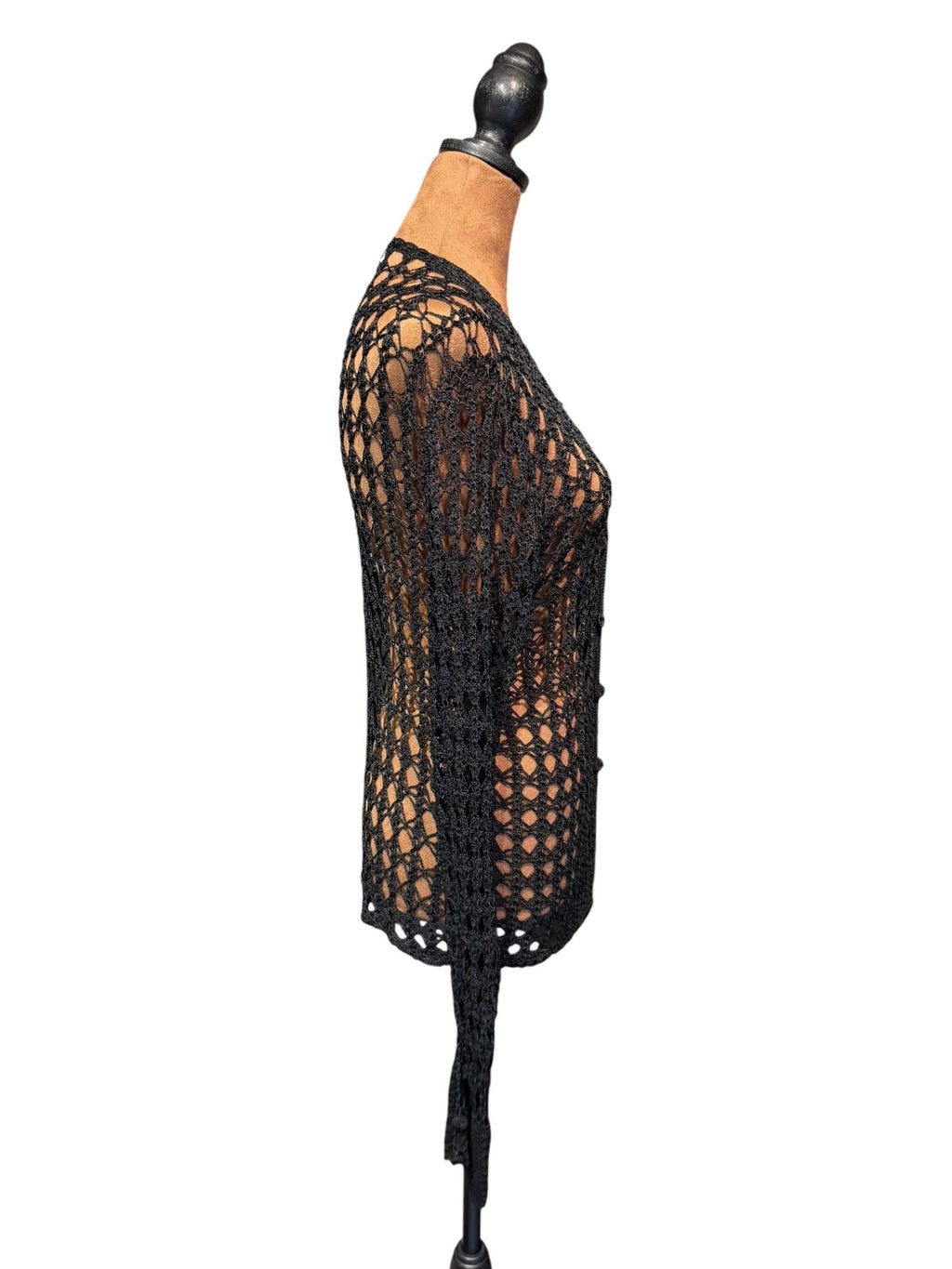Erik Stewart Black Crochet Knit Button-Up Cardigan Sweater