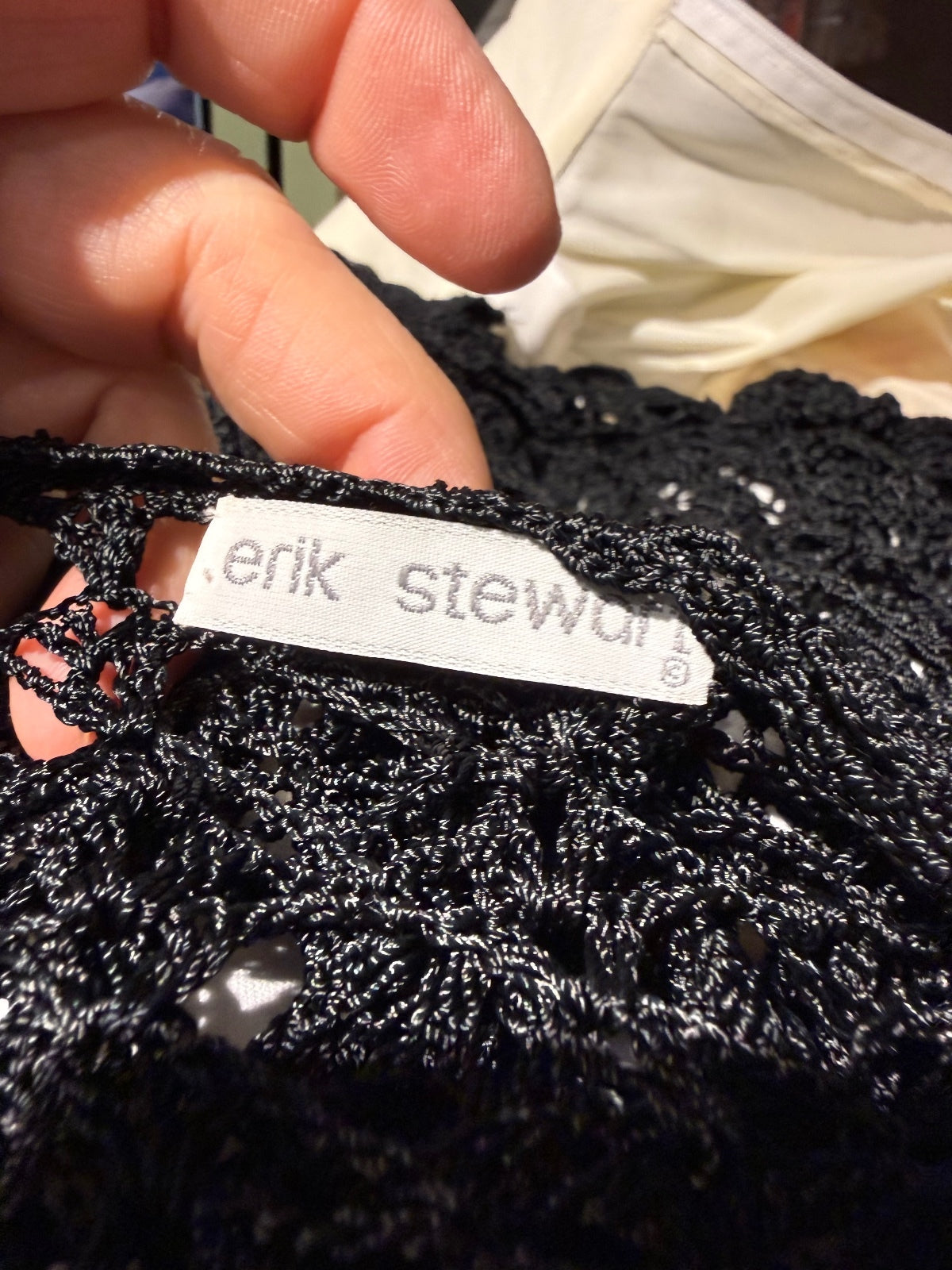 Erik Stewart Black Crochet Knit Button-Up Cardigan Sweater
