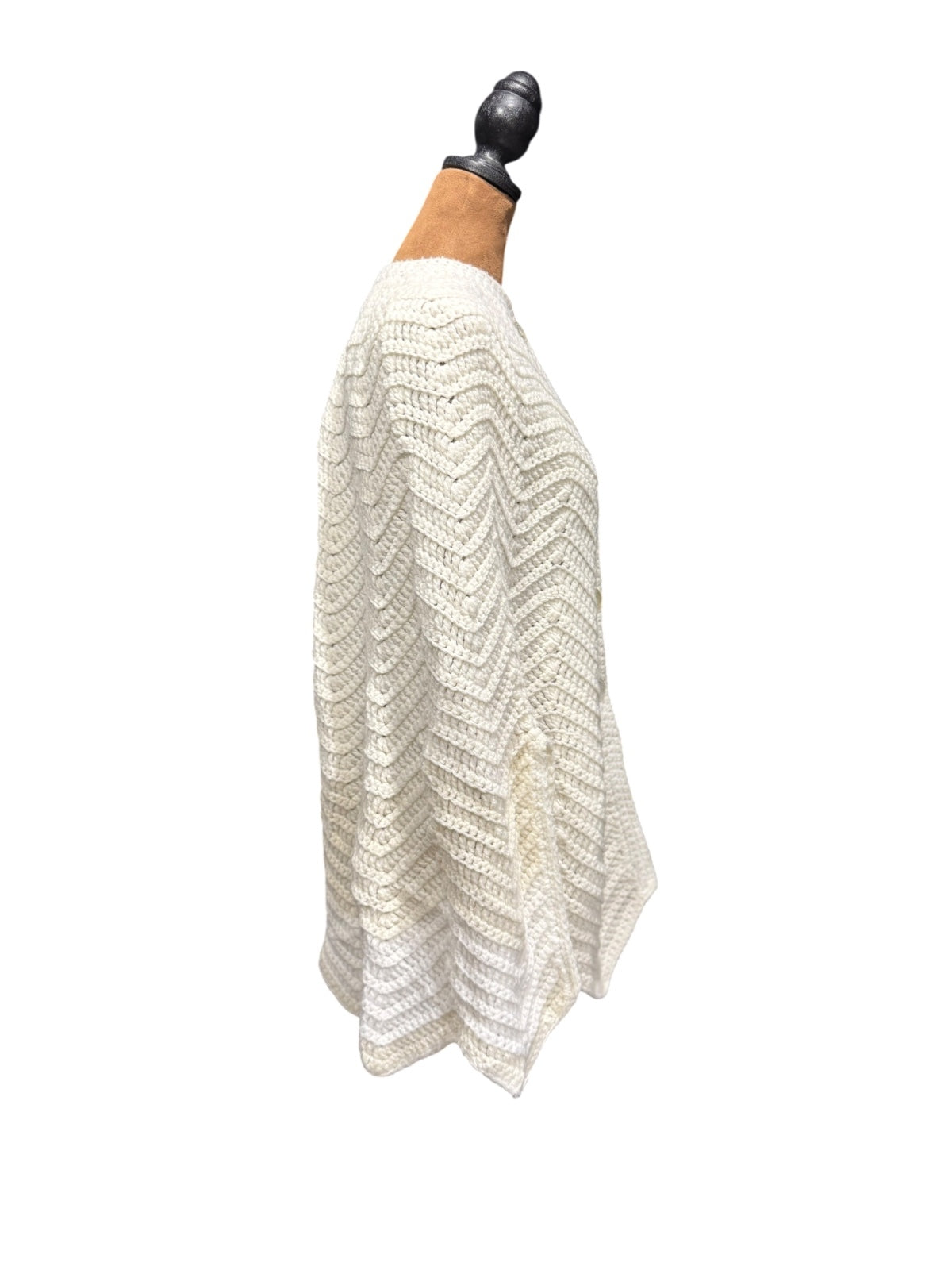 Vintage Handmade Cream Crochet Button-Up Poncho Cape