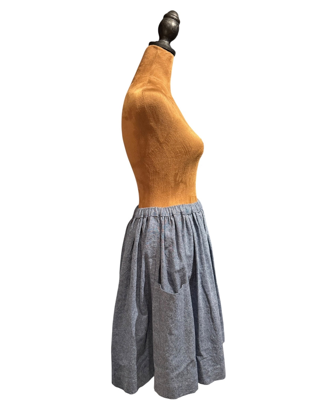 Handmade Blue Denim Gathered Skirt with Side Pockets