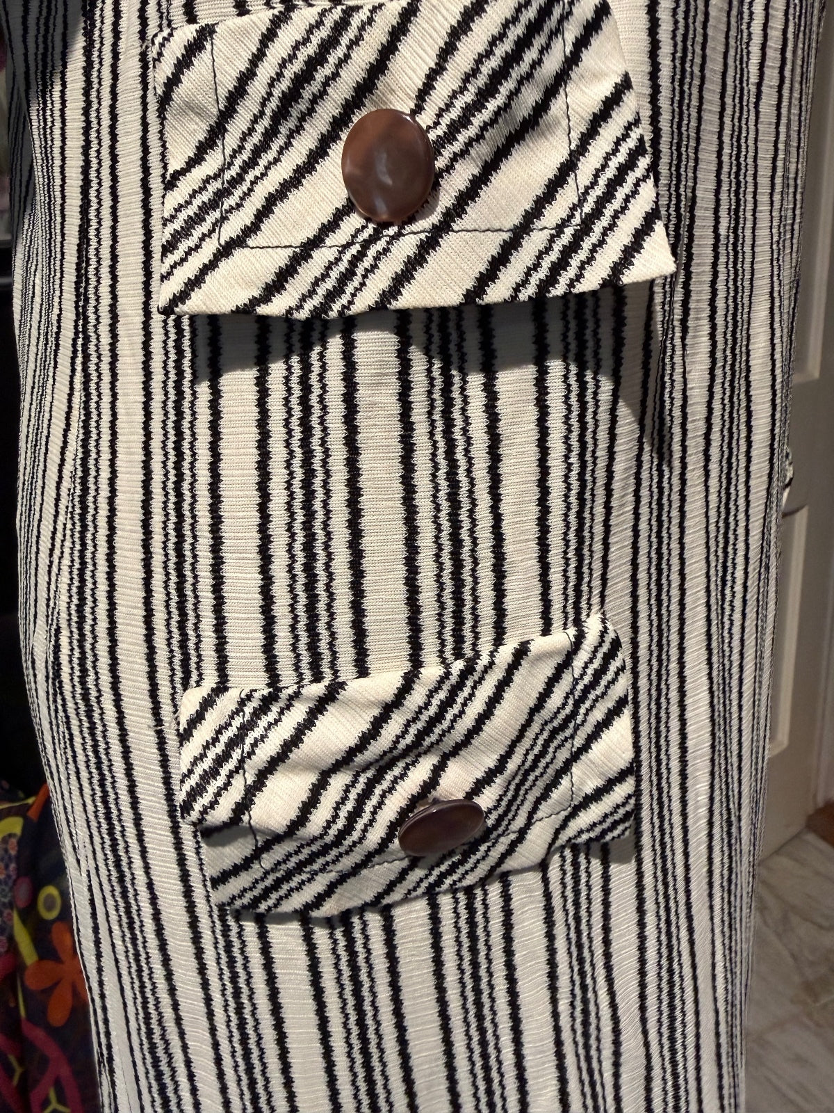Vintage Striped Short Sleeve Midi Dress with Buttoned Pockets