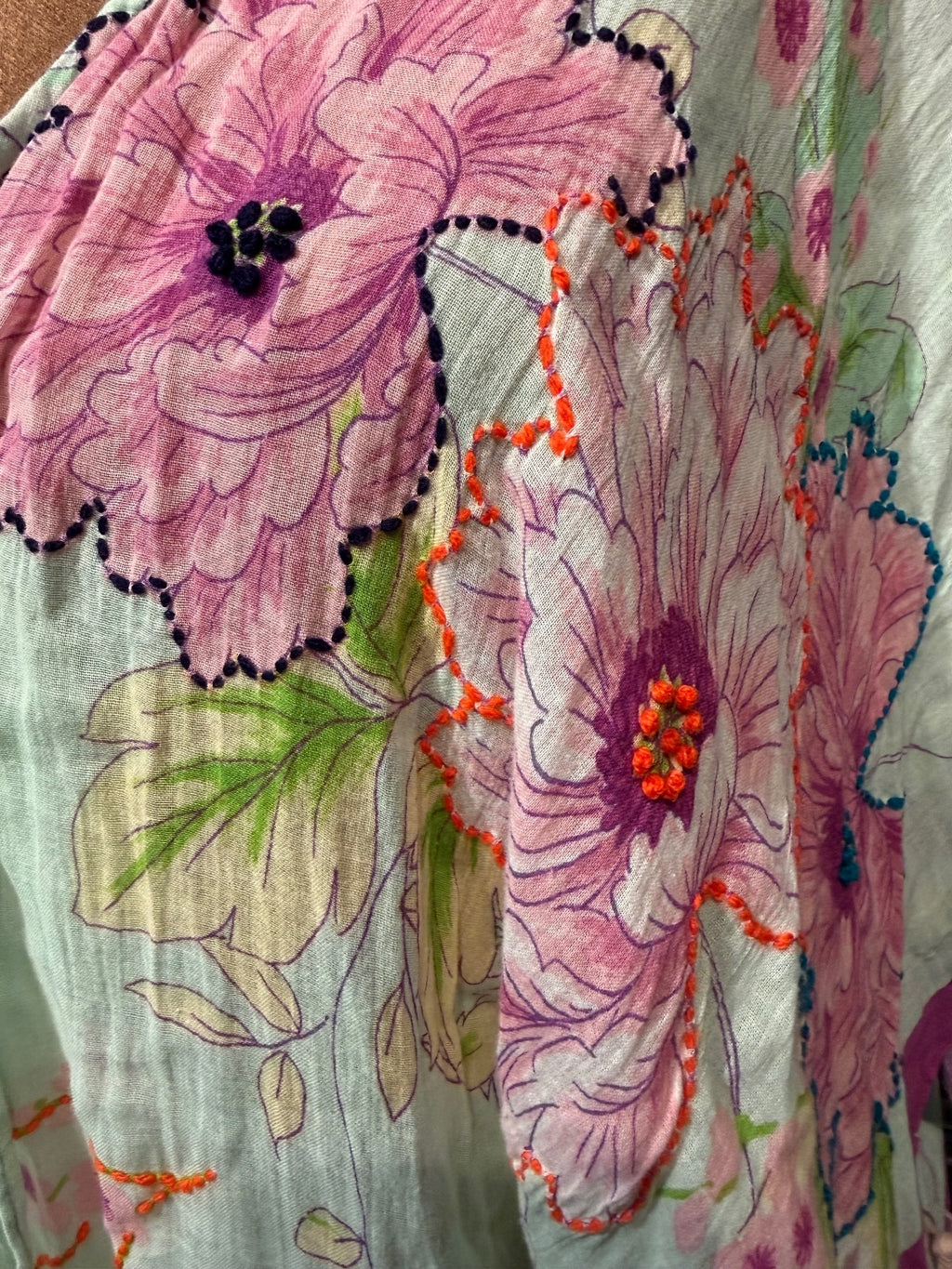 Lightweight Floral Kimono with Embroidered Flower Details