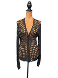 Erik Stewart Black Crochet Knit Button-Up Cardigan Sweater