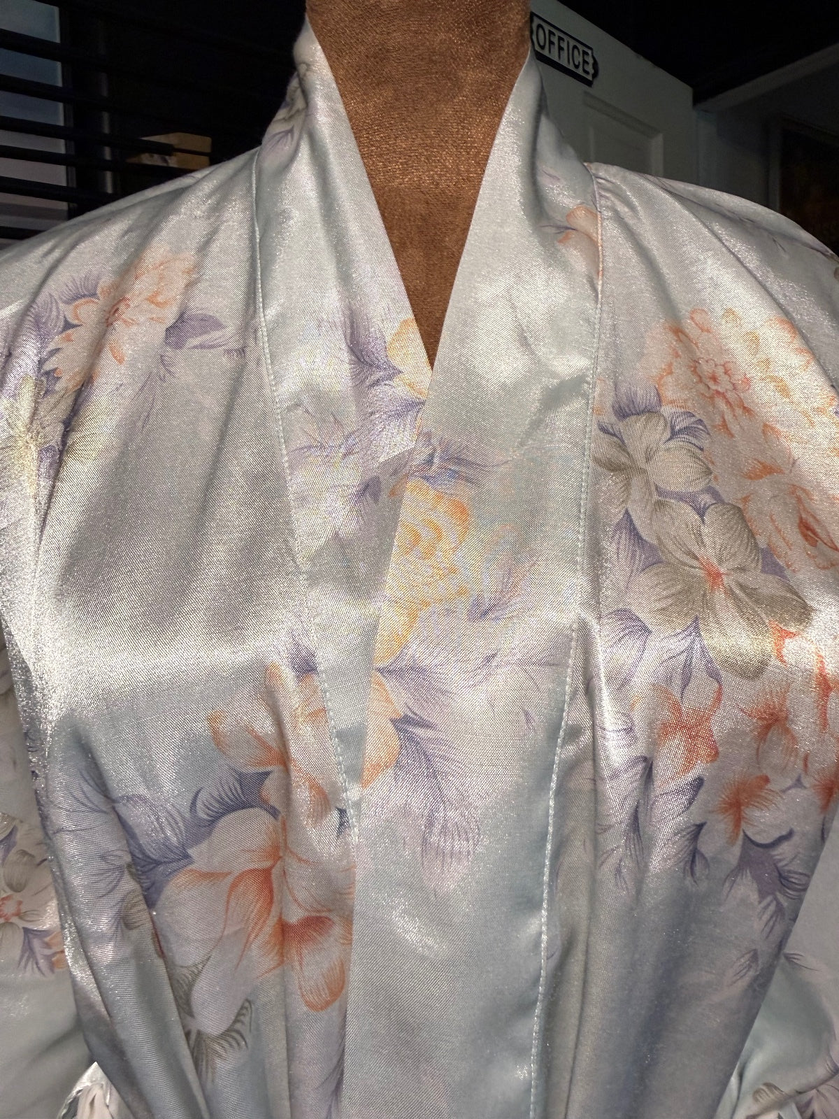 Ming Art Floral Satin Kimono Robe with Belt