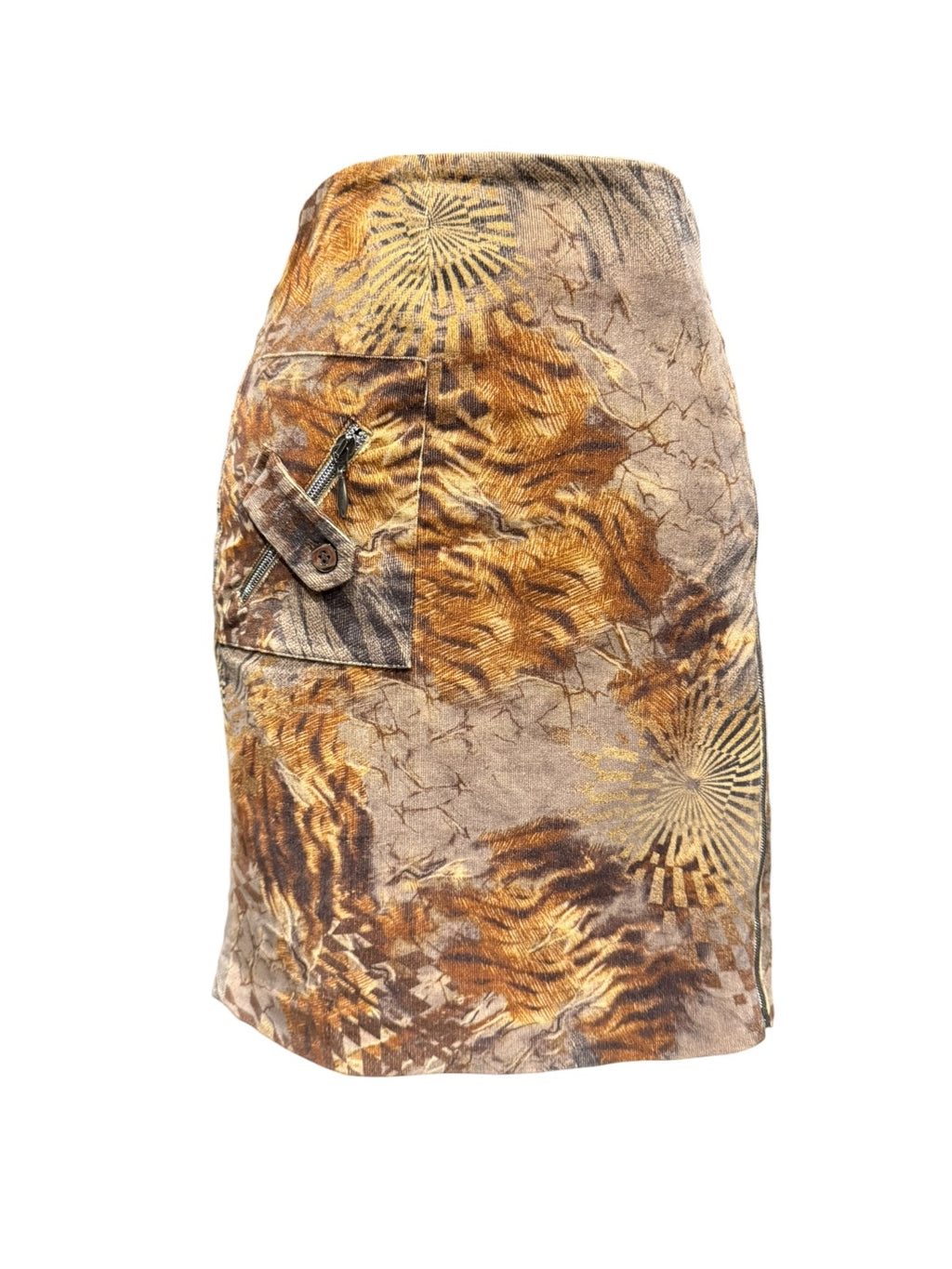 Vintage Faster Brown Abstract Animal Pattern Mini Skirt