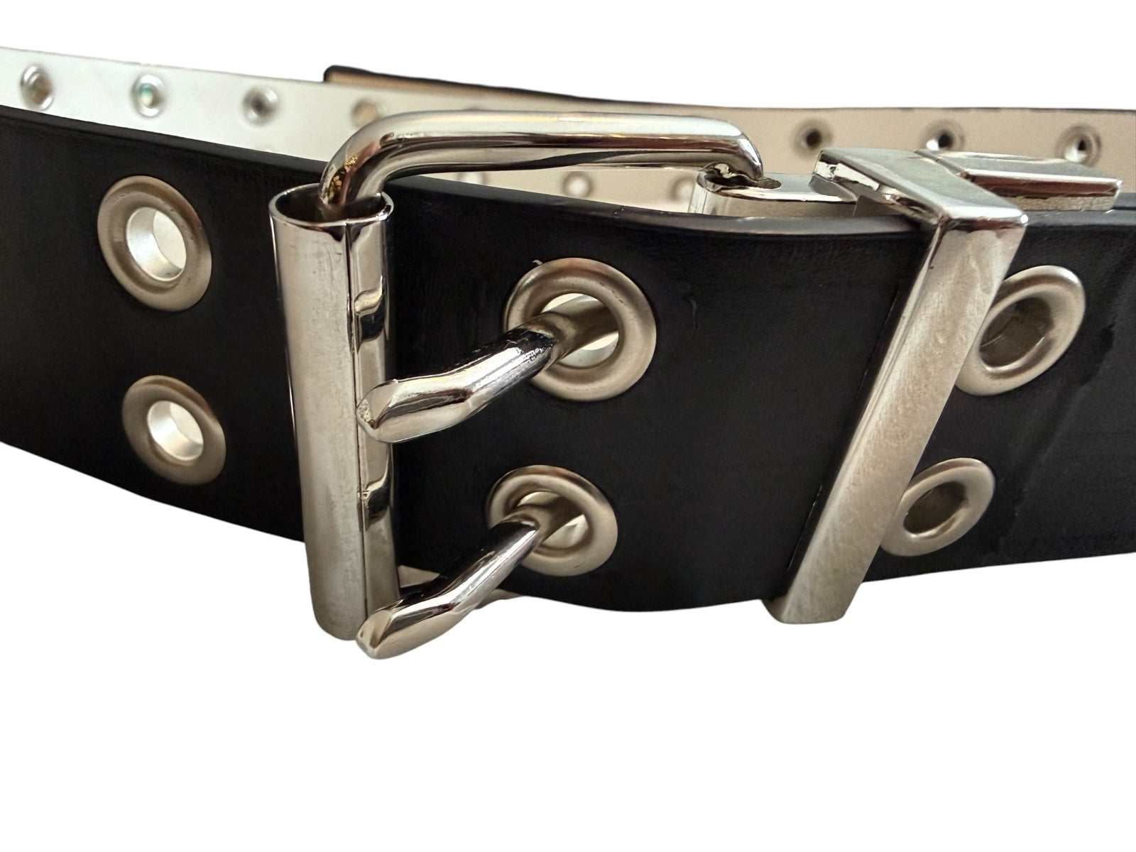 Black and White Double Prong Grommet Belt