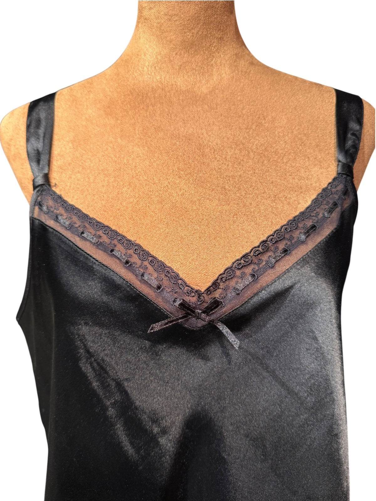 Morgan Taylor Intimates Black Satin Slip Dress with Lace