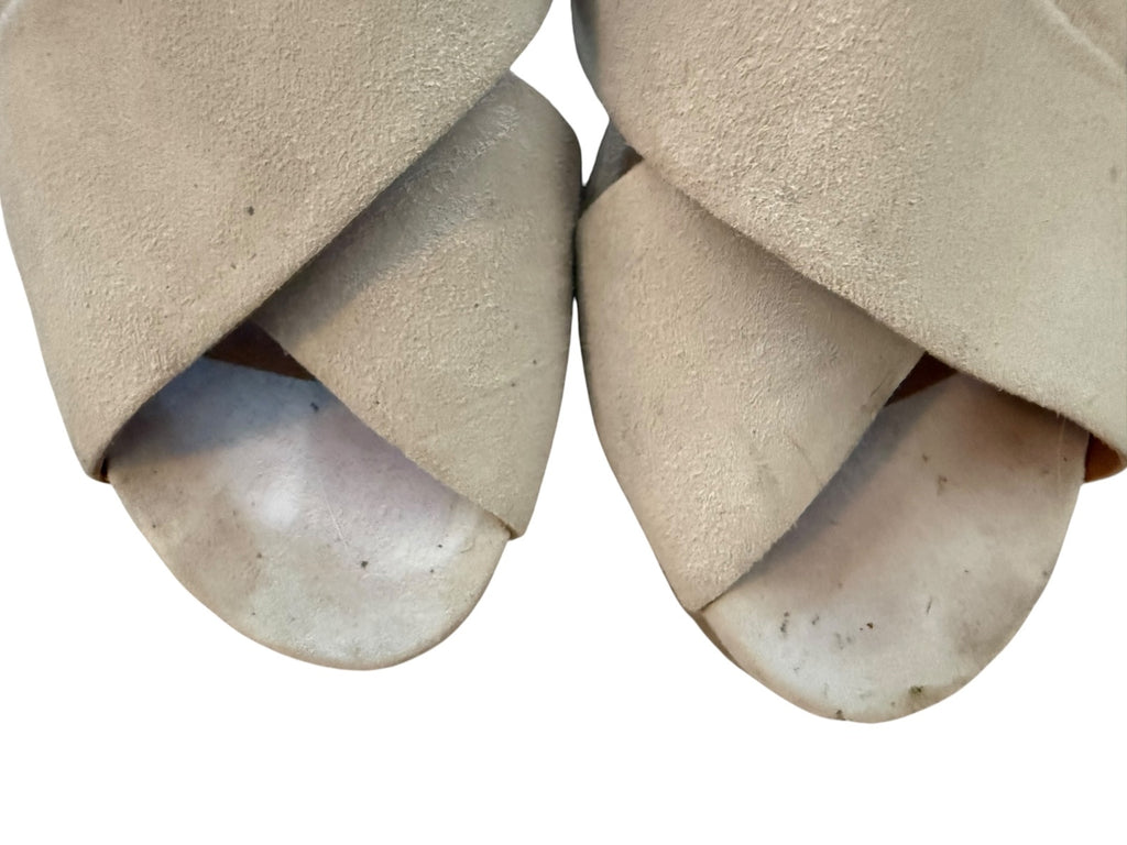 Coclico Beige Suede Wedge Sandals with Wooden Platform