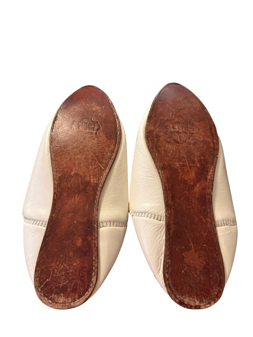 Moroccan Handmade Babouche Cream Leather Slip-On Flats