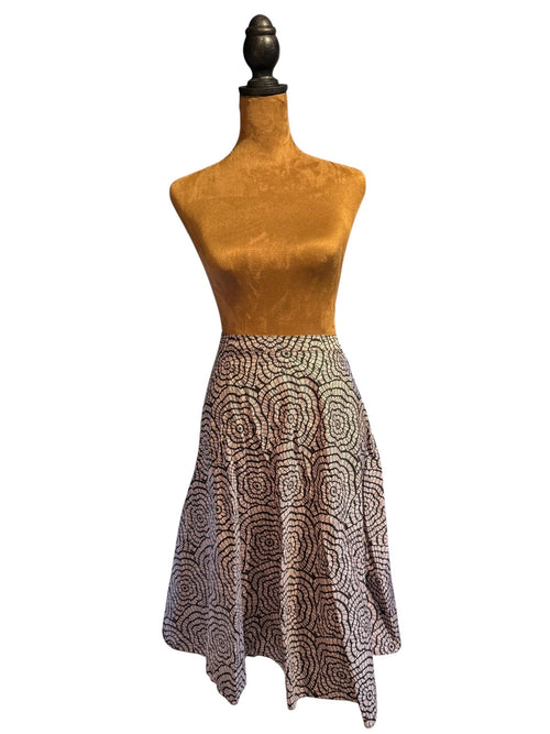 Grace Women's Black and Beige Patterned Cotton Midi Skirt