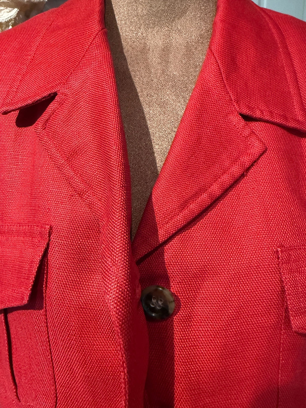 Embassy Row Red Pure Linen Short Sleeve Blazer Jacket