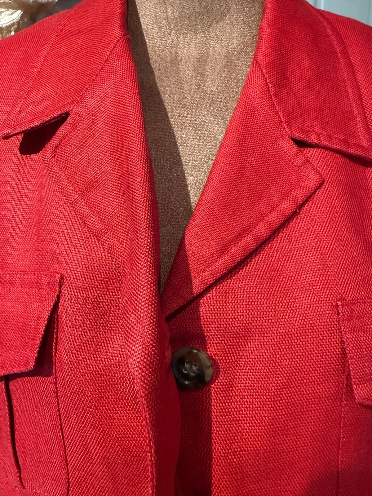 Embassy Row Red Pure Linen Short Sleeve Blazer Jacket