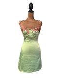 Princess Polly Light Green Satin Mini Dress with Floral Embroidery