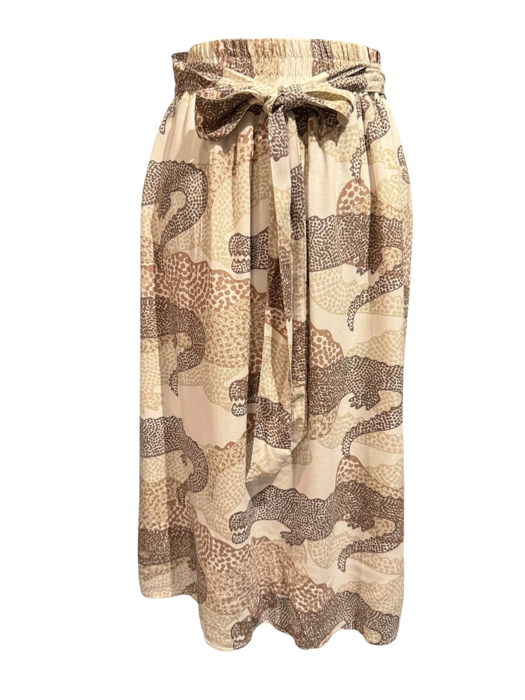 Porridge Beige and Brown Alligator Print Midi Skirt with Tie Waist