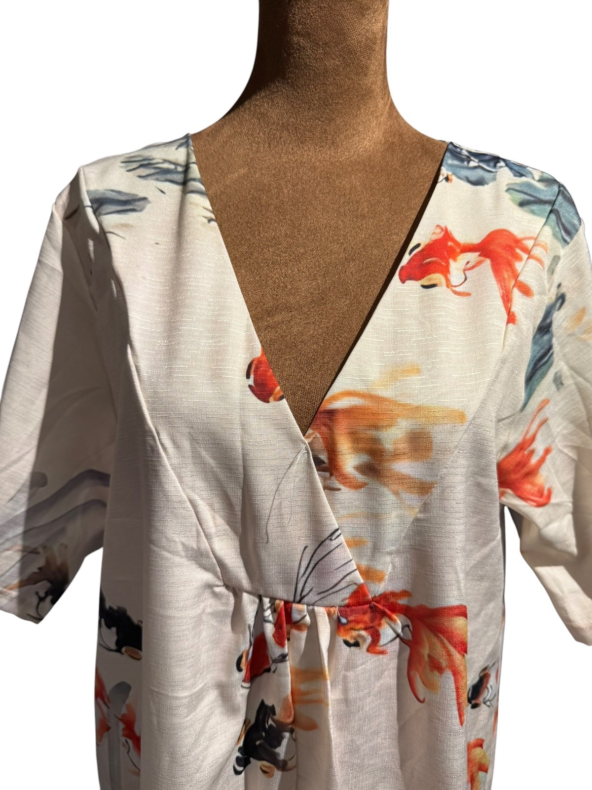 Bohemian Style V-Neck Midi Dress with Colorful Fish Print