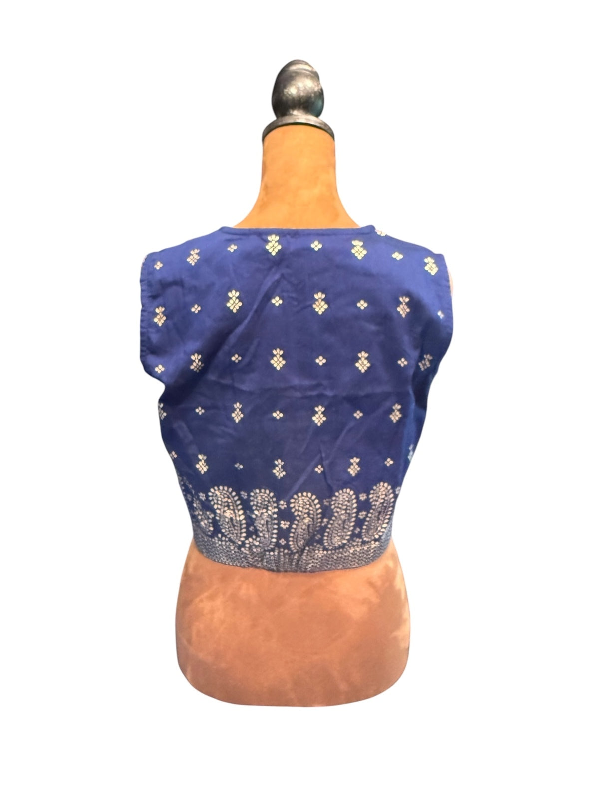 Rangriti Blue Crop Top with White Print Pattern