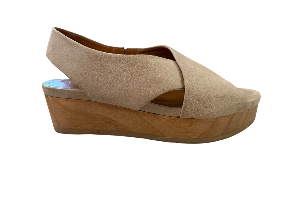 Coclico Beige Suede Wedge Sandals with Wooden Platform