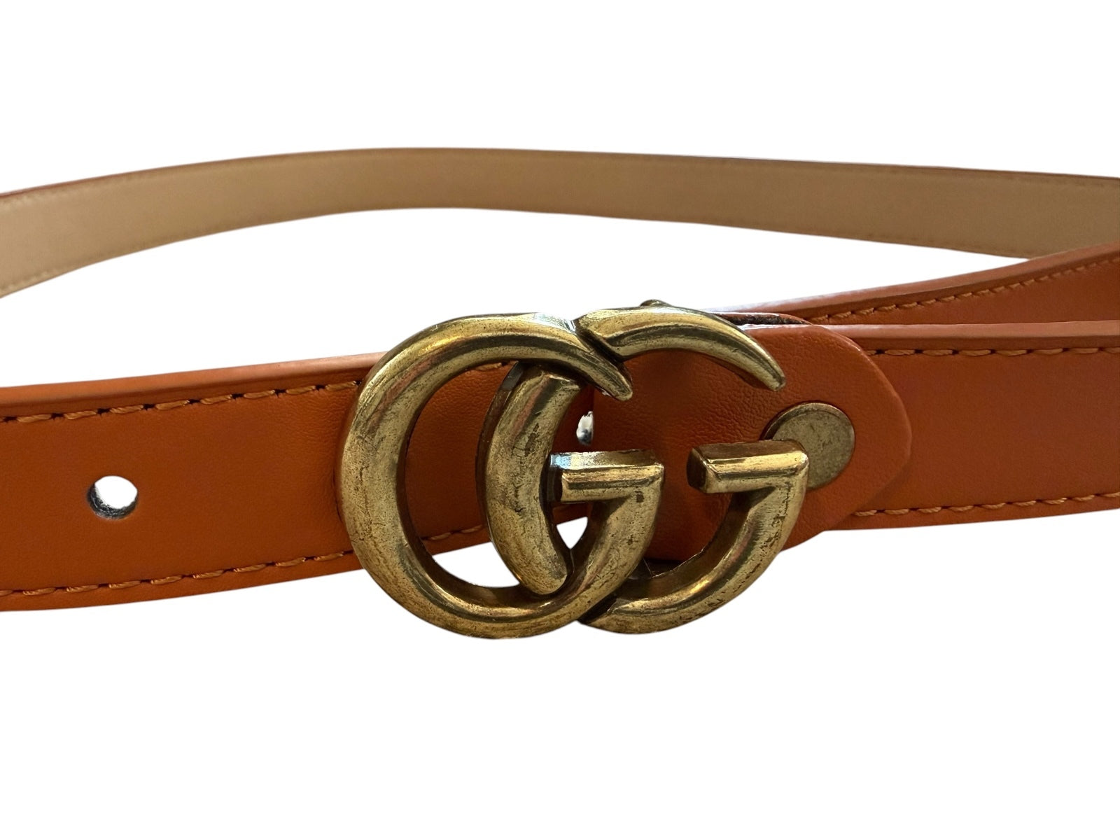 Brown Leather Belt with Gold Double G Buckle