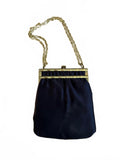 Vintage Mardane USA Black Evening Bag with Gold Chain and Frame