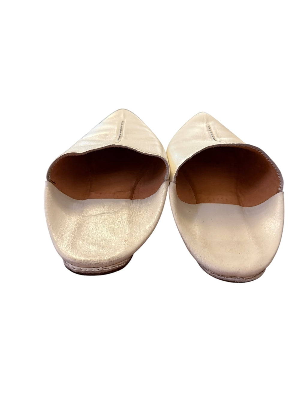 Moroccan Handmade Babouche Cream Leather Slip-On Flats