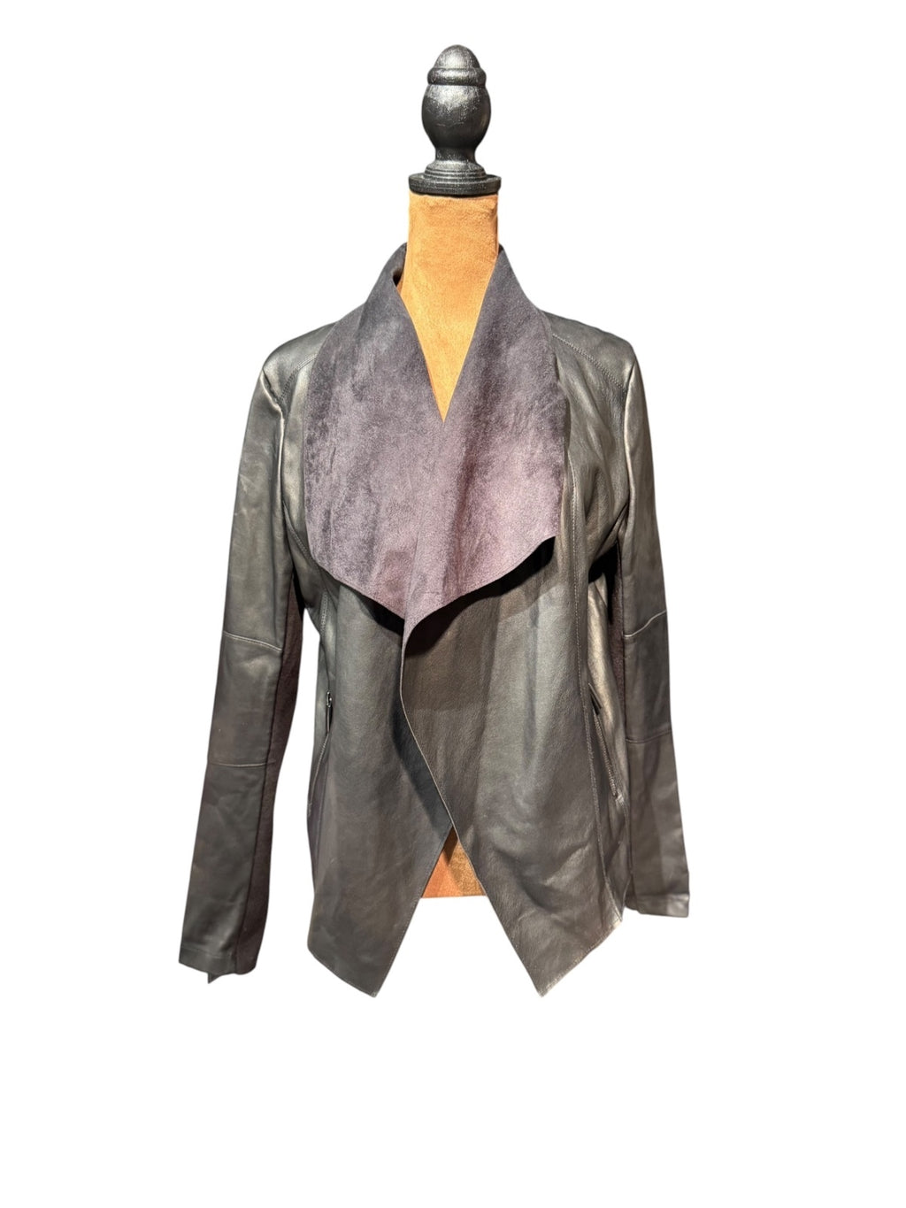 Bar III Women's Faux Leather Jacket with Suede Collar