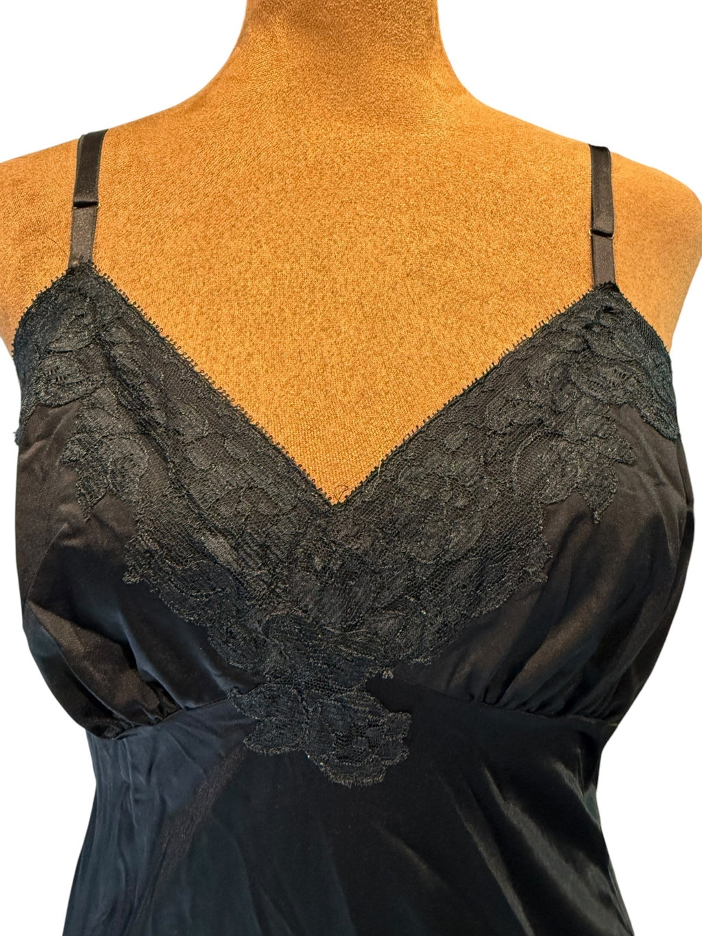 Vintage Van Raalte Black Nylon Lace Trim Slip Dress