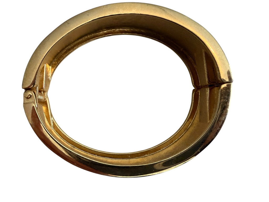 Vintage Gold Tone Hinged Bangle Bracelet with Textured Design