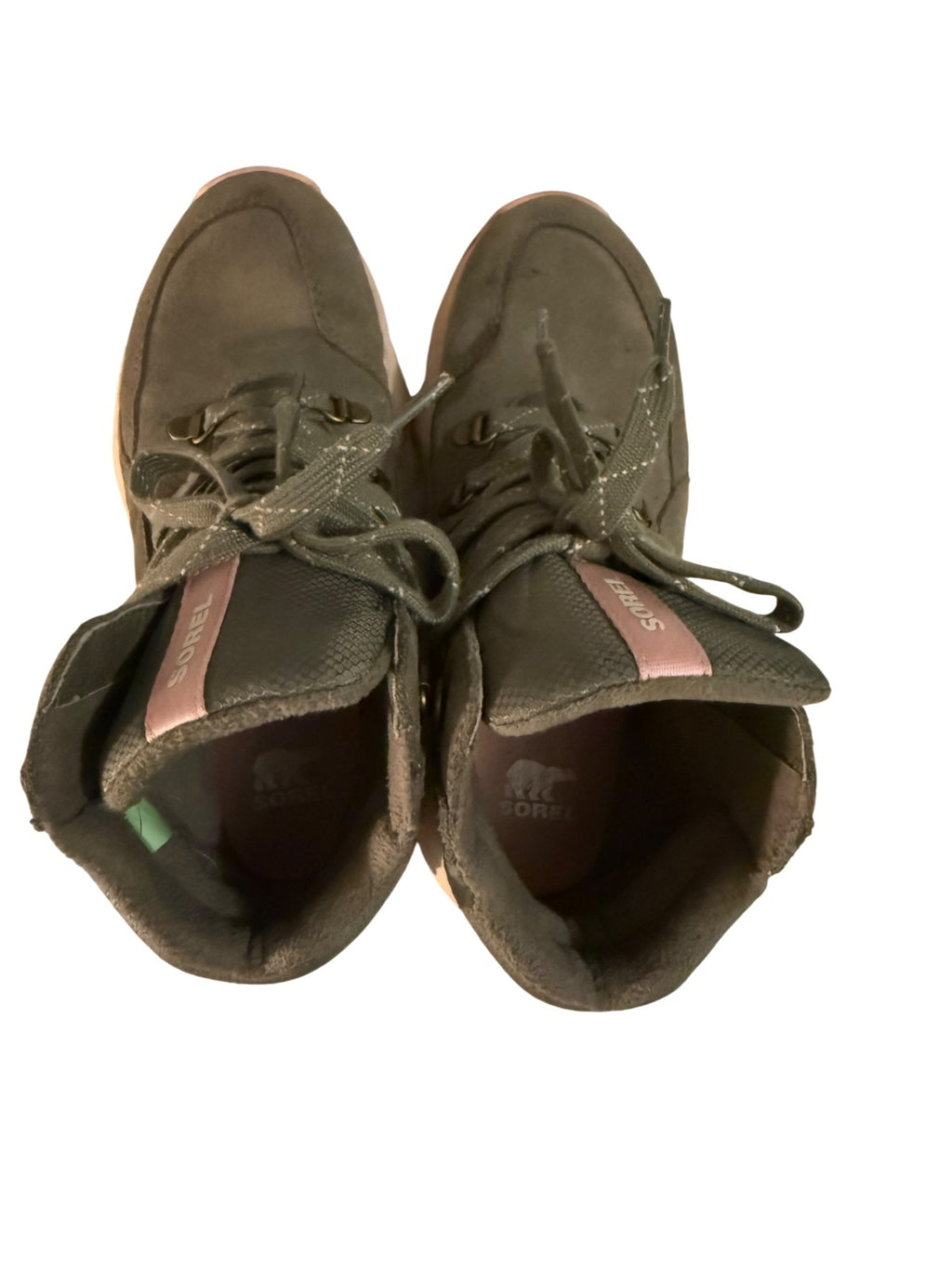 Sorel Women's Suede Hiking Boots with Pink Soles - Size 8