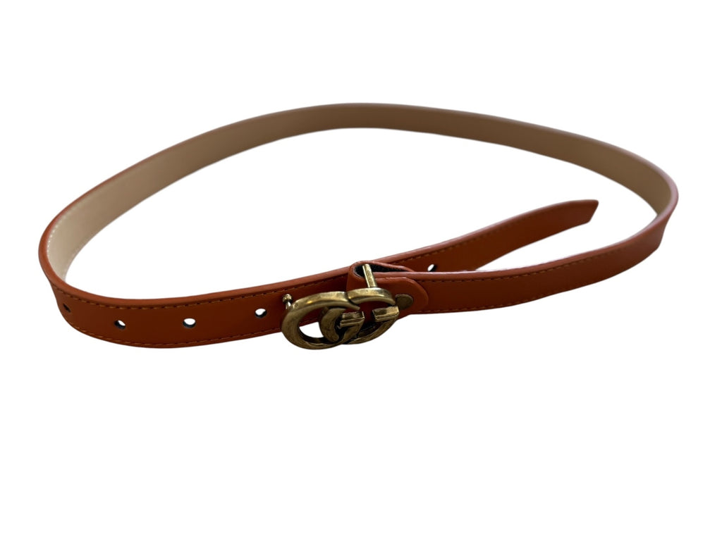 Brown Leather Belt with Gold Double G Buckle
