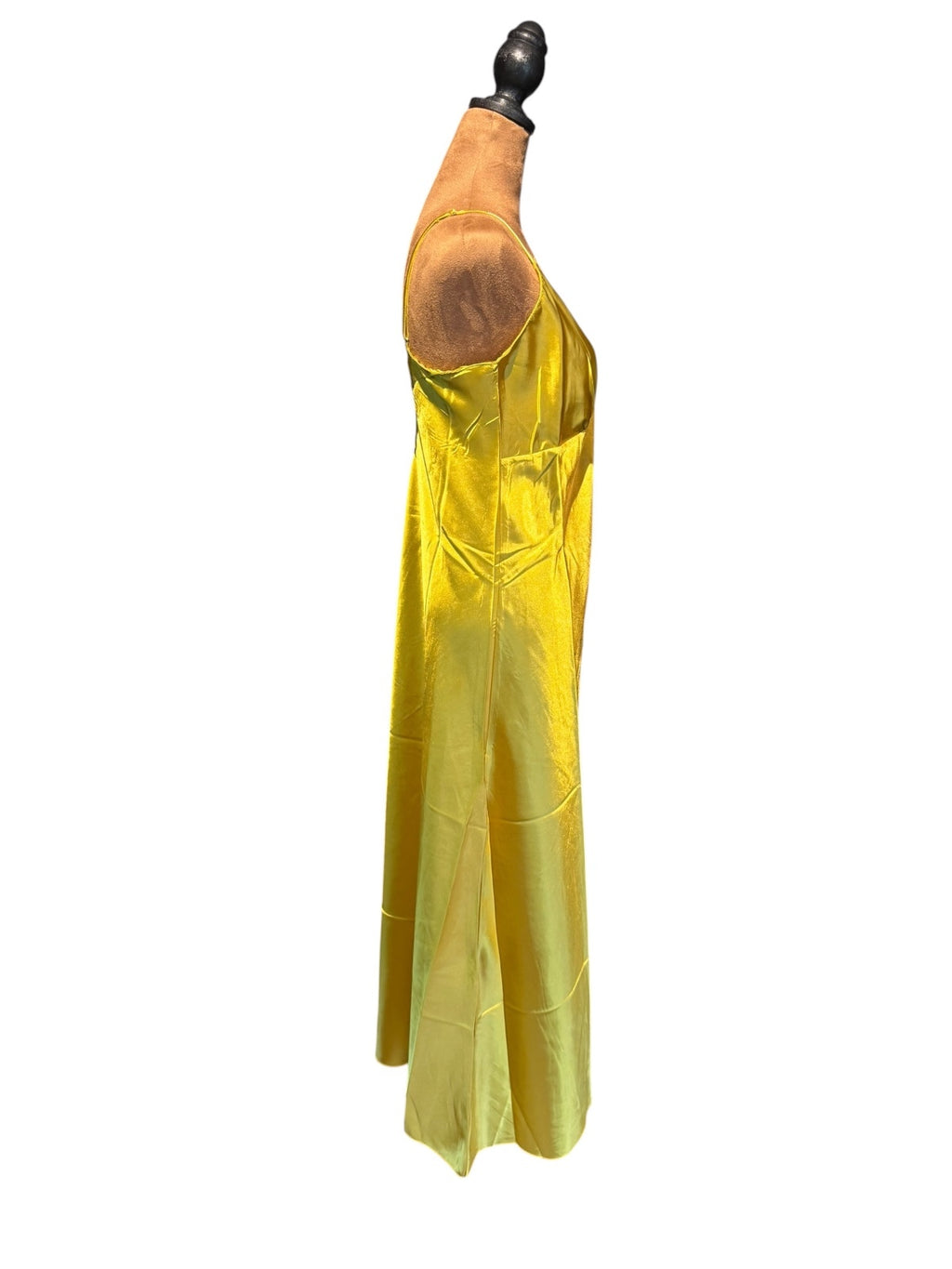 Yellow Satin V-Neck Slip Dress with Adjustable Straps