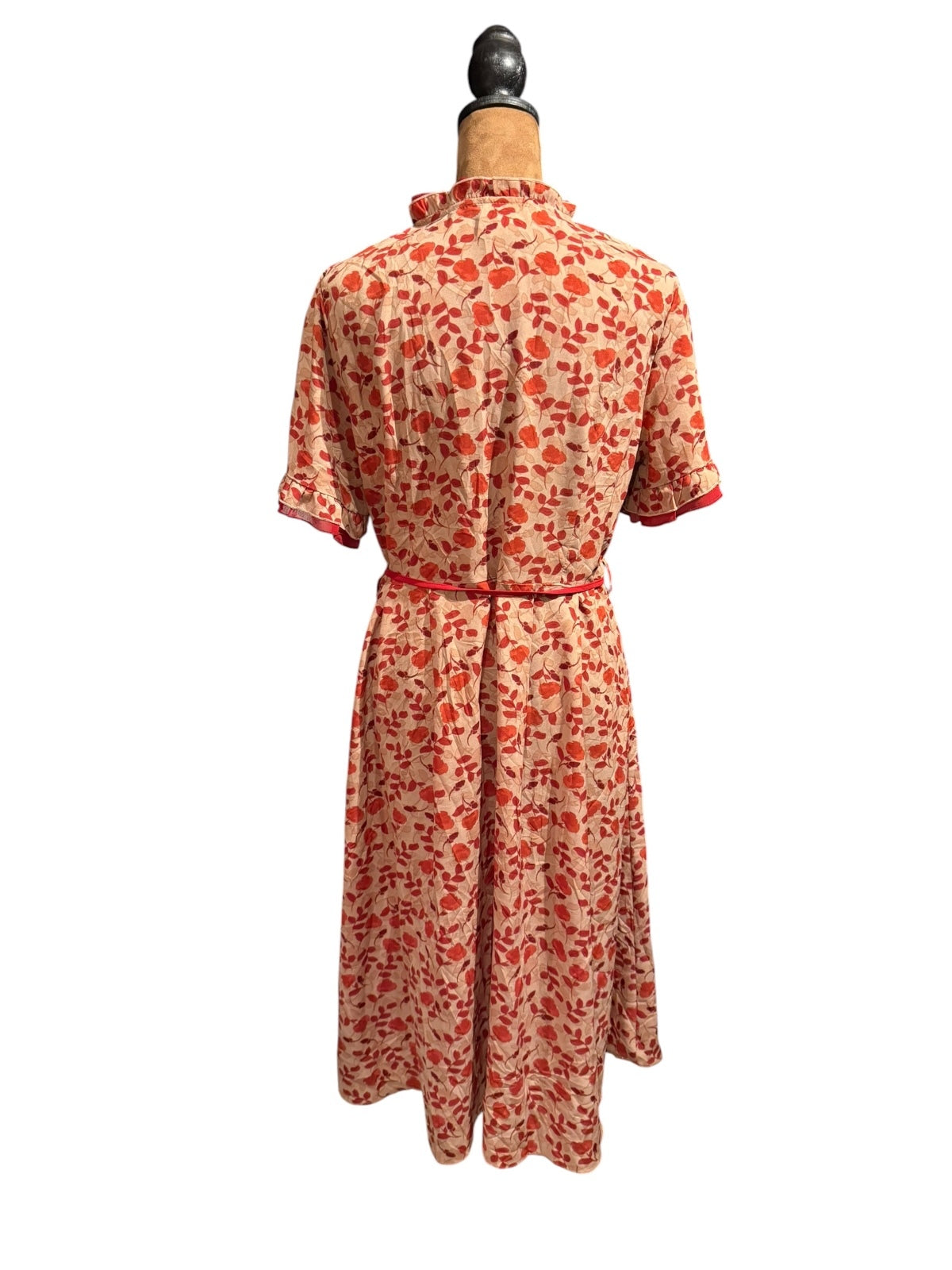 Floral Midi Dress with Ruffle Collar and Belt