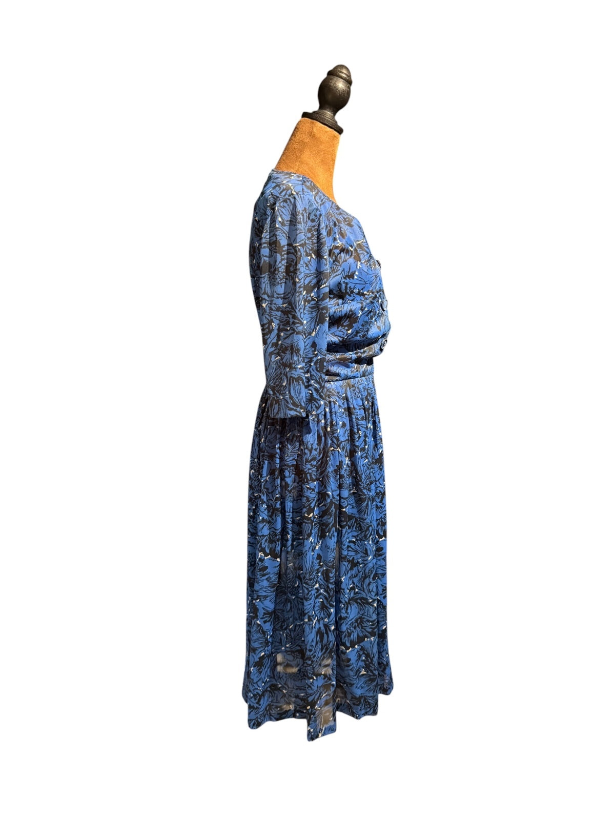 Bettie Hartford Vintage Blue Floral Dress with Button Front